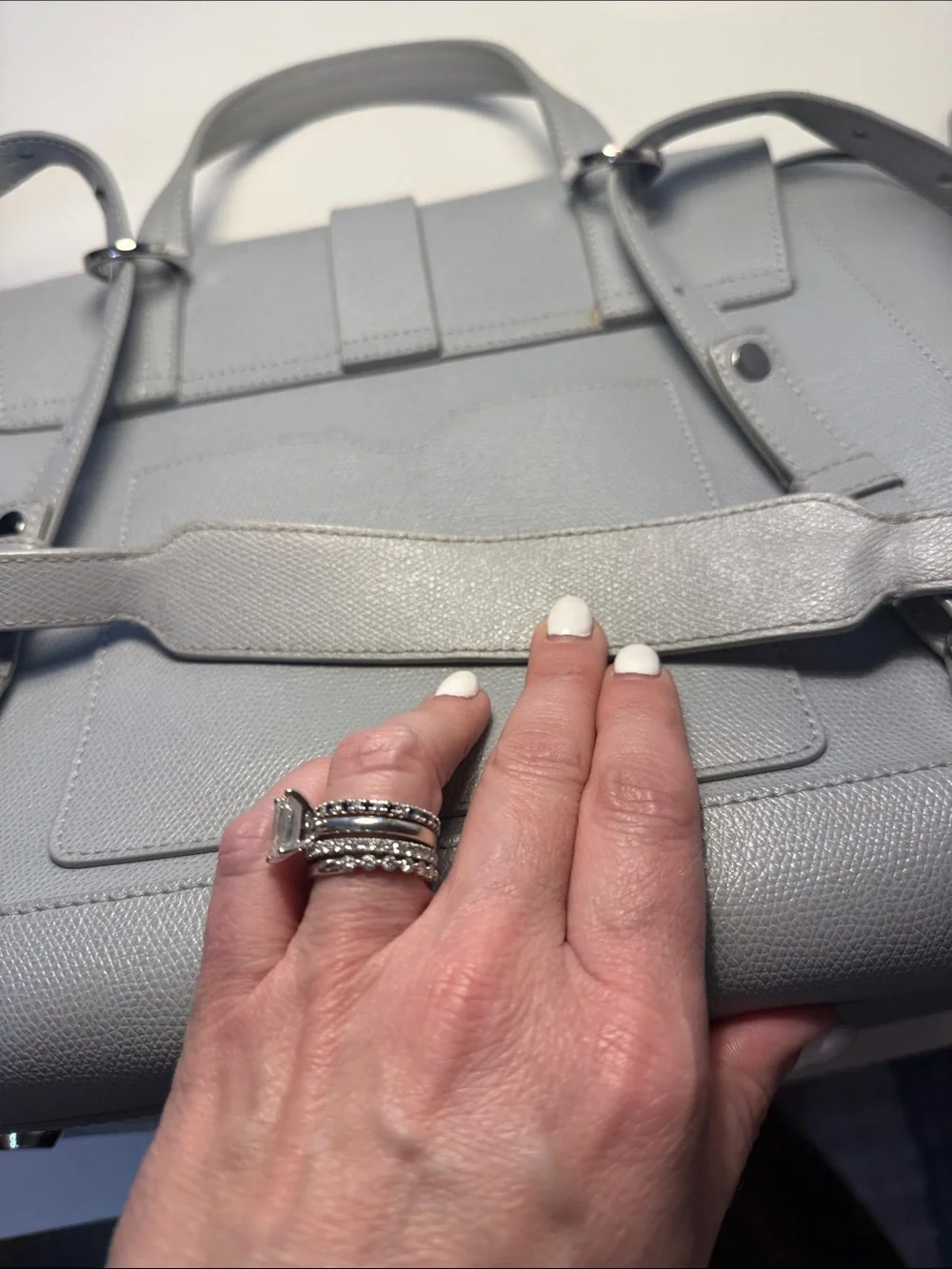 Senreve Pebbled Leather Satchel in Light Gray